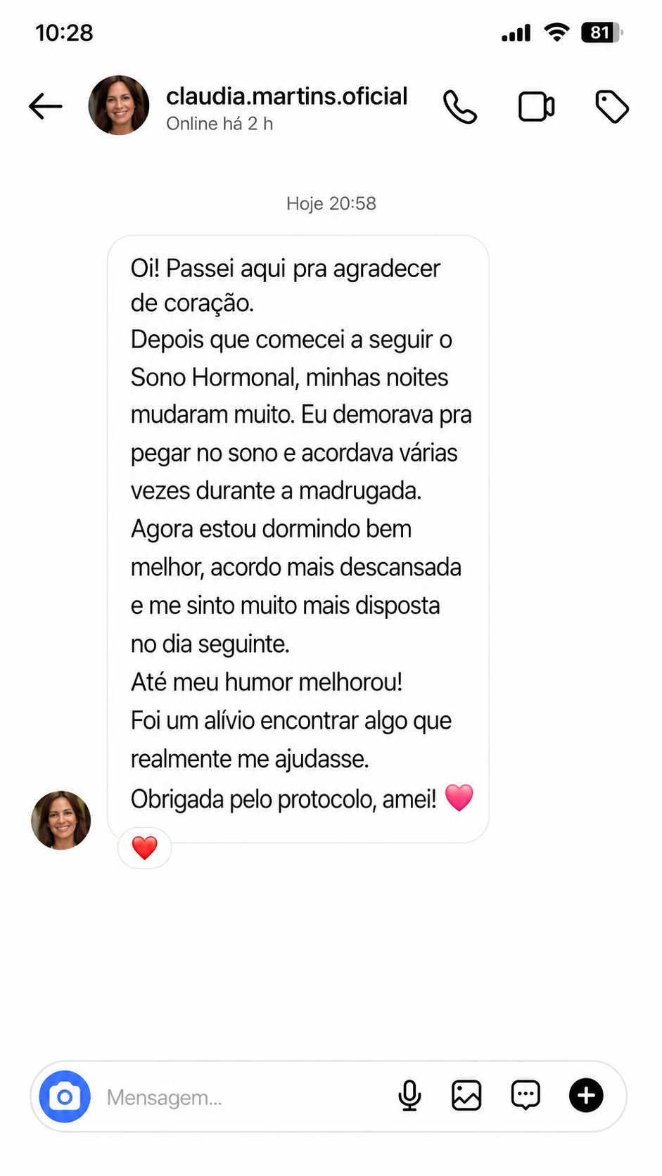 Depoimento de cliente sobre o Protocolo Sono Hormonal